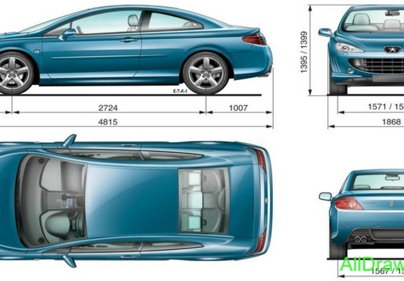 Peugeot 407 Coupe (Пежо 407 Купе) - чертежи (рисунки) автомобиля